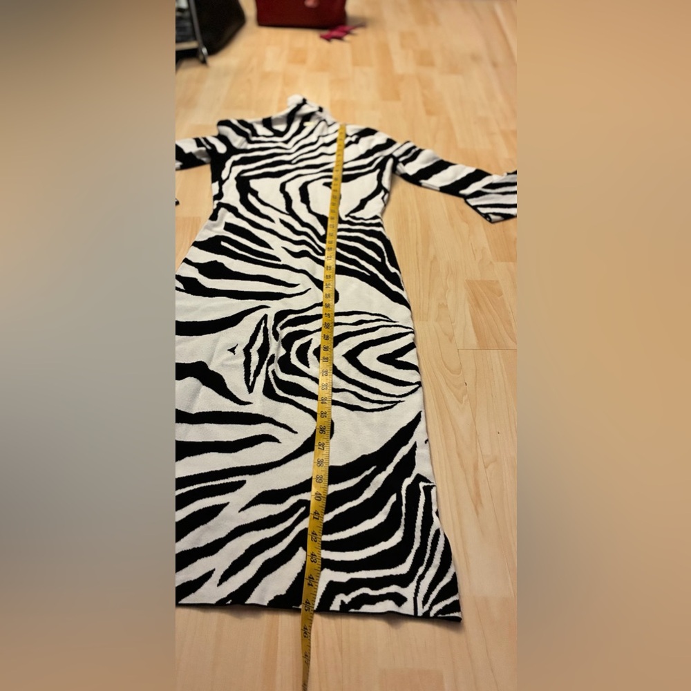 Cavalli Black & White Zebra Print Turtleneck Midi Dress - Picture 7 of 13